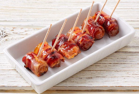 Bacon-Wrapped Dates with Chorizo & Balsamic Glaze